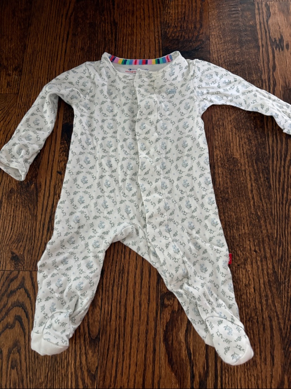 Magnetic Me |  blue floral onesie footed